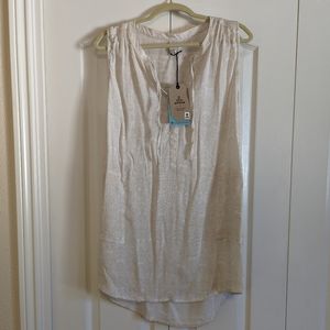 prAna Natassa Crinkled Tunic with Pockets Swim Cover Up Beige, Sz XL